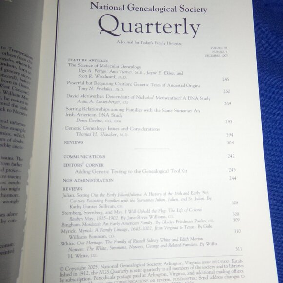 Genealogy And Genetics: National Genealogical Society Quarterly Magazine Special - Picture 2 of 7